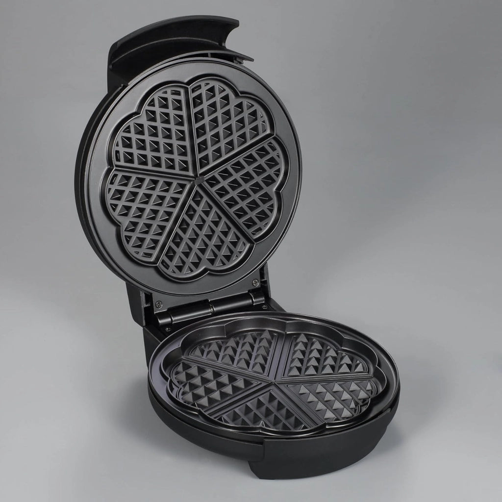 Severin macchina per waffel, con rivestimento antiaderente per waffle classici a forma di cuore, ferro per waffle a forma di cuore salvaspazio, potenza 1.300 w, nero/acciaio inox, wa 2103