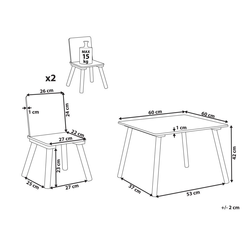 Set per bambini a 2 posti tavolo con sedie in legno di pino MDF Camera dei bambini bianco e legno chiaro