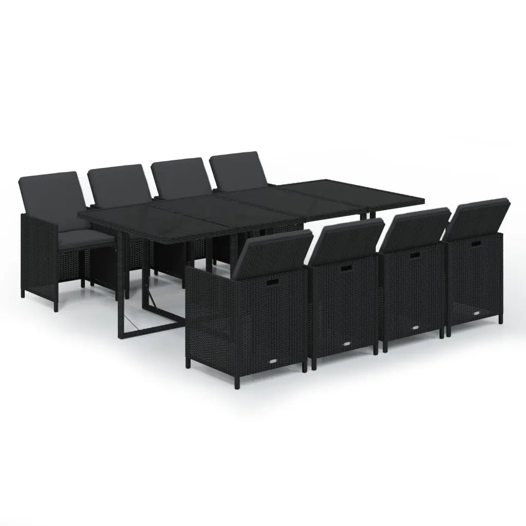 Set da Pranzo da Giardino 9 pz con Cuscini Nero in Polyrattan 3095558