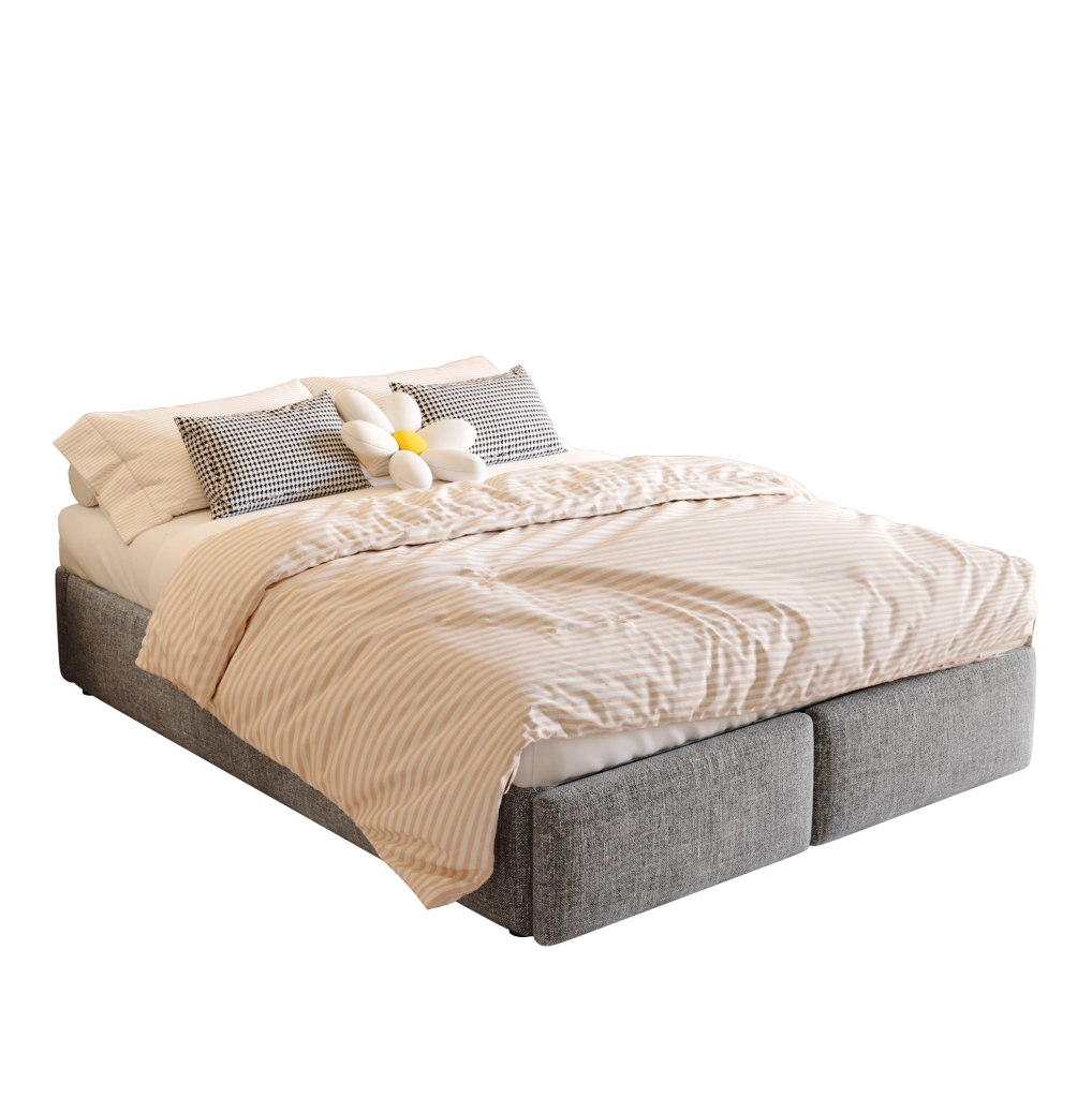 Letto imbottito 140x200 cm grigio con contenitore idraulico e 2 cassetti
