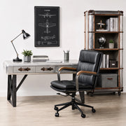 Sedia da ufficio girevole ergonomica regolabile in altezza; pelle e metallo; nera
