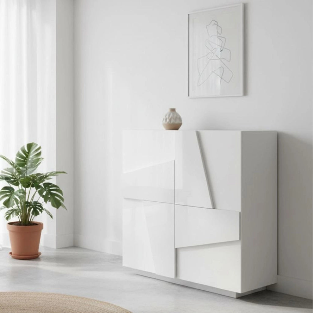 Mobile Portascarpe Apetta, Scarpiera 16 Paia Made in Italy, 81x38x86h cm Bianco Lucido