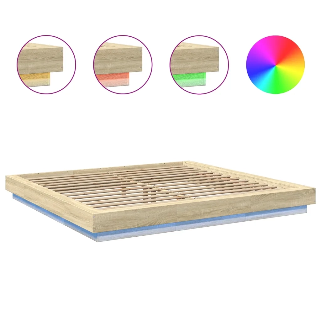 Giroletto Cassetti-Struttura Letto con contenitore Luci LED Sonoma 200x200 cm Legno Multistrato 654722