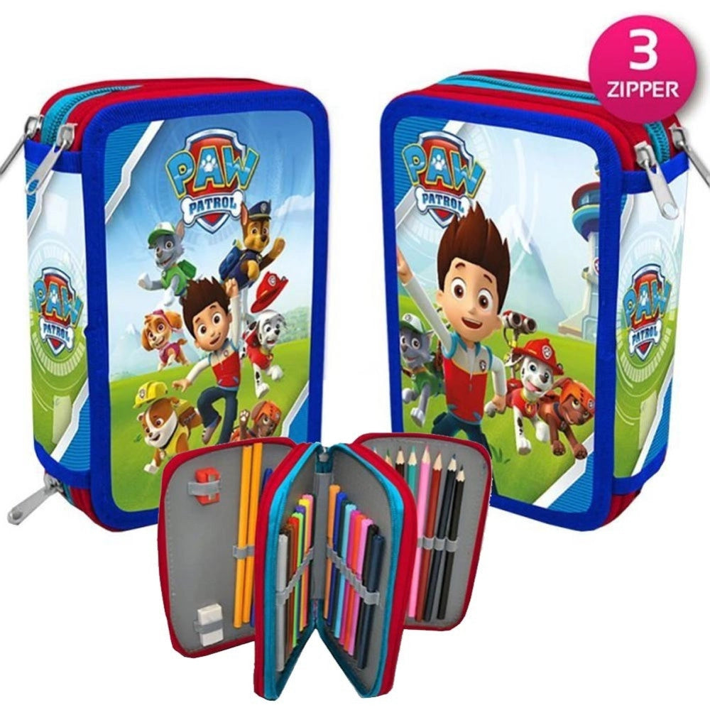 Trade Shop - Astuccio Paw Patrol Pets 3 Zip Triplo Scomparto Accessoriato Scuola Bambini -
