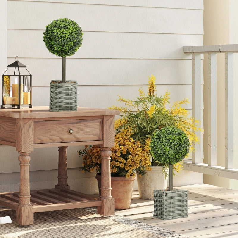 Set di 2 piante artificiali, alberi artificiali resistenti ai raggi UV in vaso, adatti per uso interno ed esterno, plastica, cemento, verde