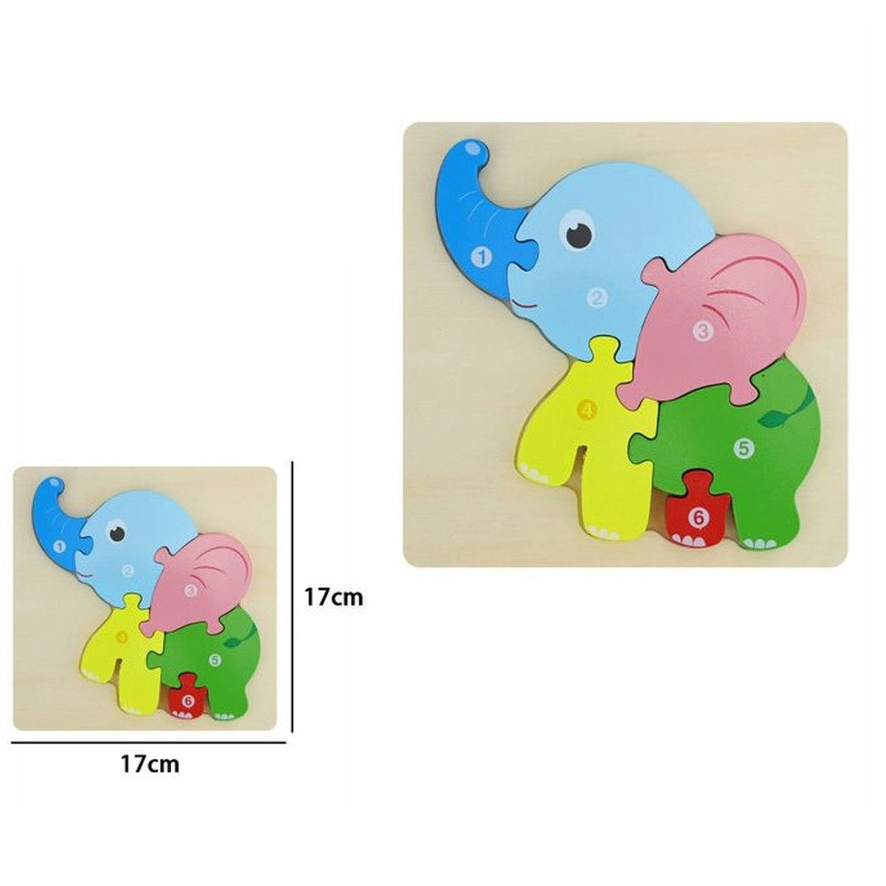 Trade Shop - Puzzle 3d Blocchi Legno Forma Di Cavallo Elefante Colorato Gioco Bambini Animali -