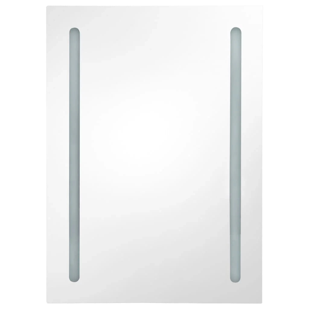 Mobiletto da bagno con specchio LED 50 x 13 x 70 cm bianco e argento 02_0006563