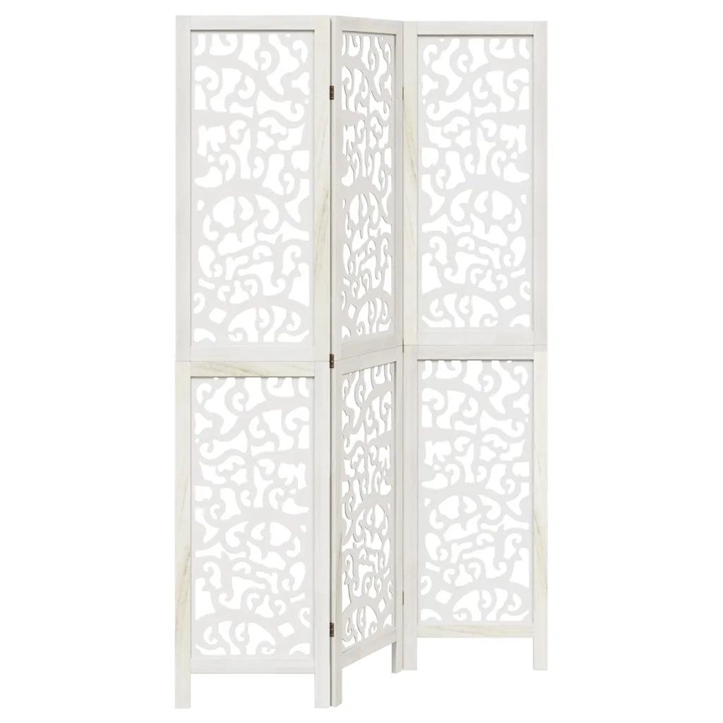 Divisorio Ambienti 3 Pannelli-Set di 3 pannelli Paravento Bianco Legno Massello di Paulownia