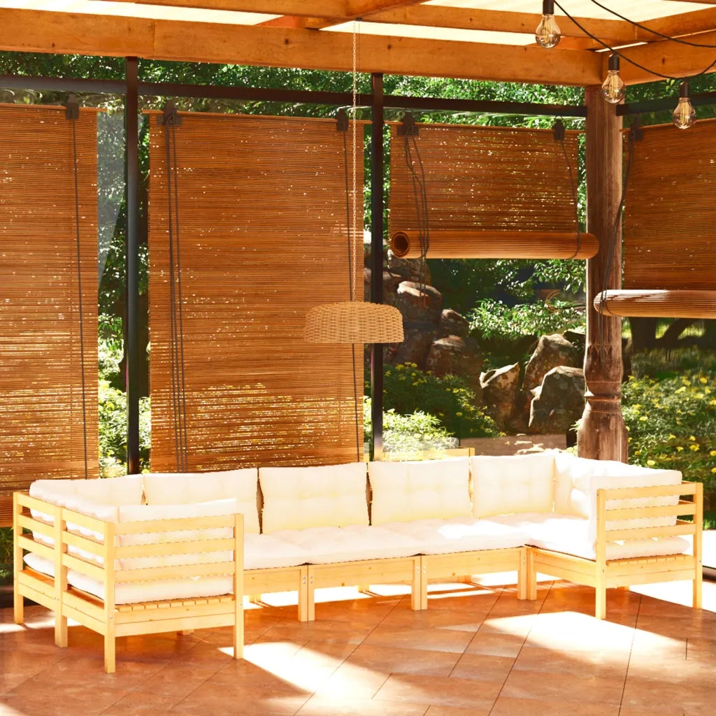 Set Salotto da Giardino 7pz con Cuscini Crema in Legno di Pino 3097307