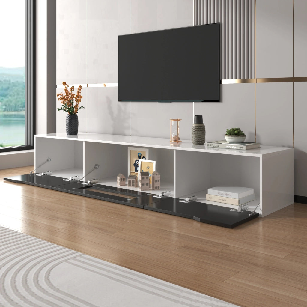 Mobile TV con 2 Ante Scanalate e LED a 16 Colori; Finitura Lucida; per Soggiorno; in Truciolare 180×35×30 cm