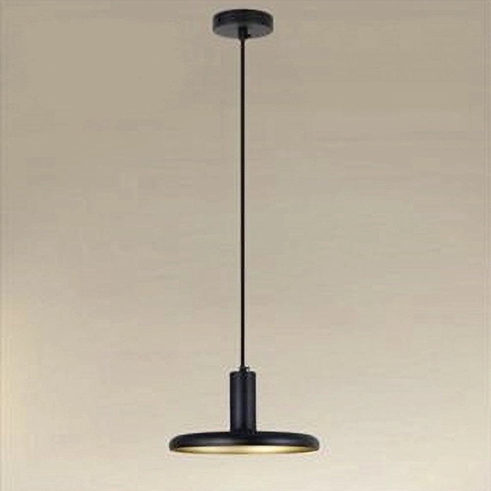 Trade Shop - Lampadario A Sospensione Design Moderno Con Paralume In Ferro Nero Oro E27 Ip20 33757 -