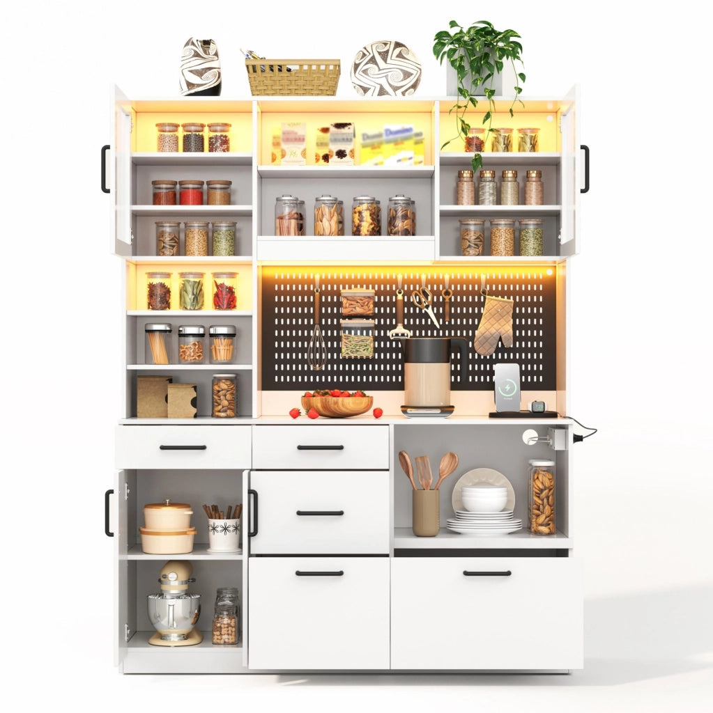 Mobile cucina multifunzione con piano di lavoro 145 x 40 cm; LED RGB; bianco in MDF