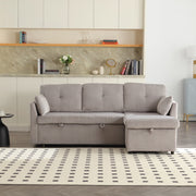 Divano letto modulare con chaise longue reversibile, contenitore e tessuto in corduroy grigio chiaro