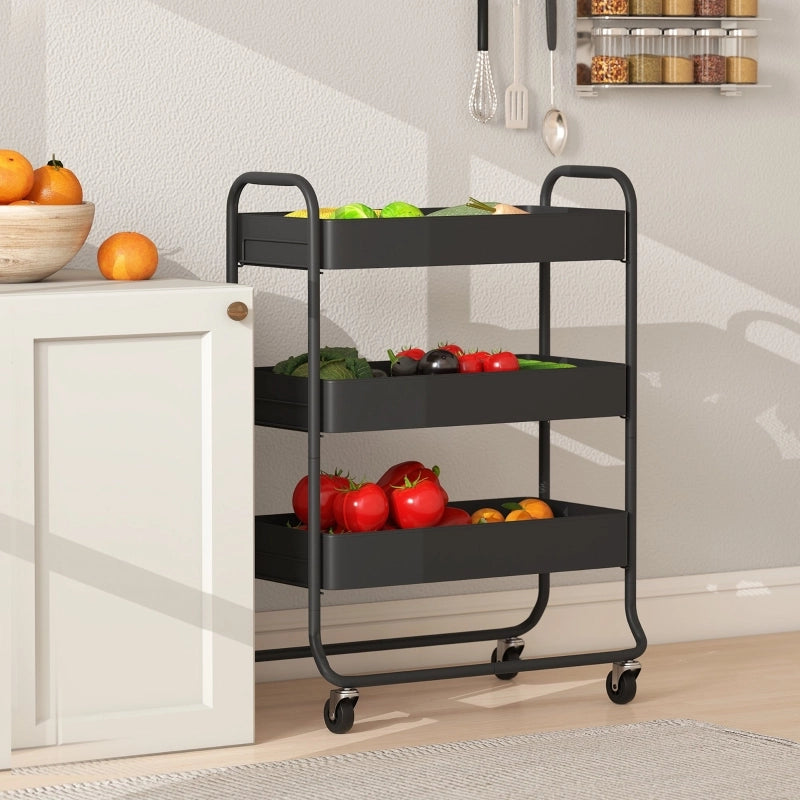 CARRELLO DA CUCINA 3 CESTI 64,5x34x87 cm METALLO NERO