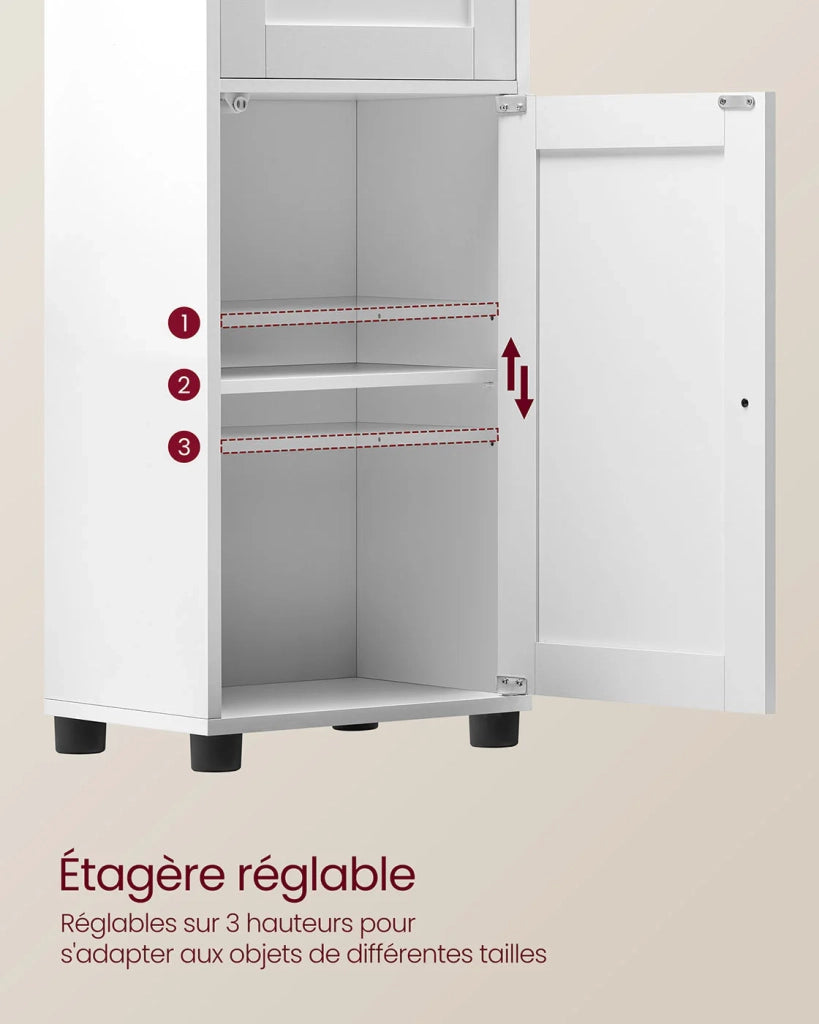 Mobile contenitore per bagno colonna 30 x 40 x 165 cm con ripiani regolabili armadietti con ante cassetti vano salvaspazio bianco 12_0006523