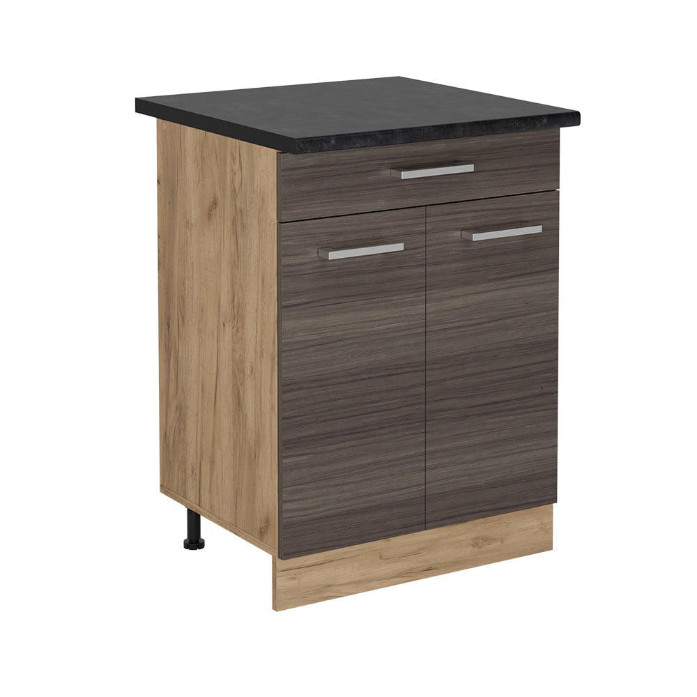 Mobiletto base per cucina R-Line Grigio nobile/Rovere dorato 60 cm con cassetto, PL Antracite Vicco