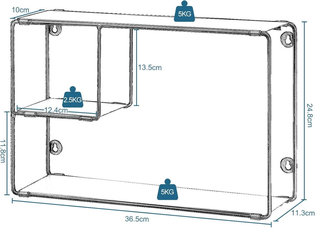 EUGAD Set di 3 Mensole a Muro in Metallo Nero, Scaffali da Parete a 3 Ripiani, Mensole Sospesa di Stile Industriale, per Camera da Letto, Soggiorno, Cucina, 38x11,5x25,5 cm, Nero
