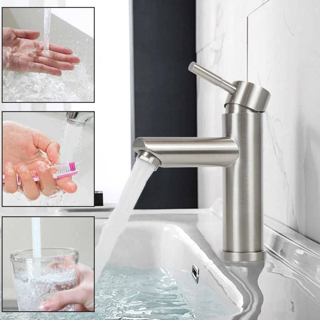 ZMH Rubinetto Lavabo Acciaio Inossidabile Miscelatore Monocomando Alta Pressione Acqua Calda Fredda Per Bagno Cucina
