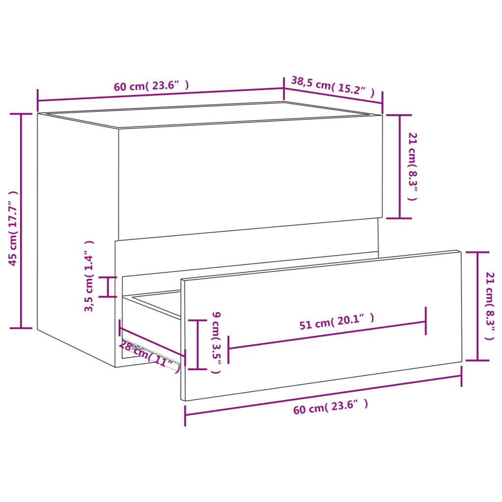 Mobile Lavabo Bianco 60x38,5x45 cm in Legno Multistrato 804737
