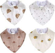 Set di 4 Bandane per Bambini in Mousseline di Cotone Super Assorbente per Bambini e Piccoli da 0 a 3 Anni