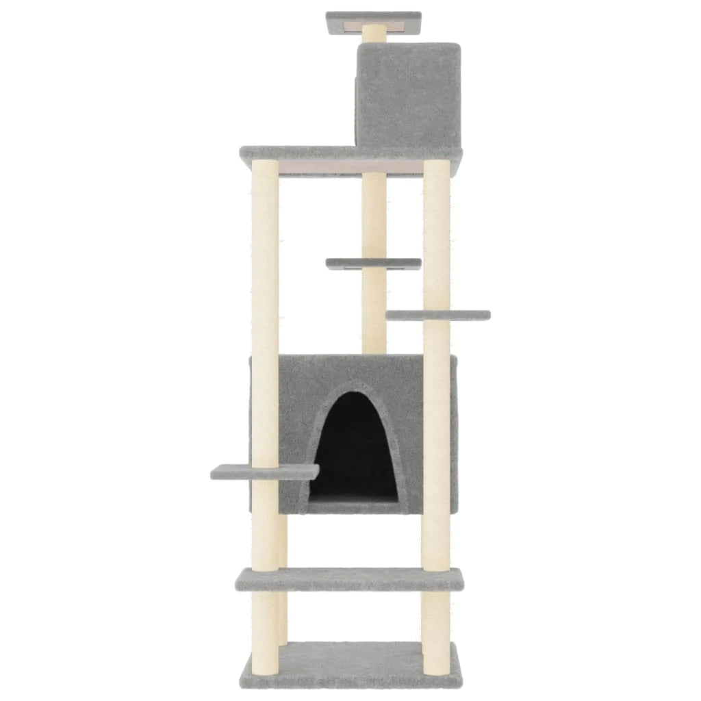 Tiragraffi per gatti torre per arrampicata giocattolo piattaforma per arrampicata con tiragraffi in sisal leggero 154 cm grigio 02_0022579