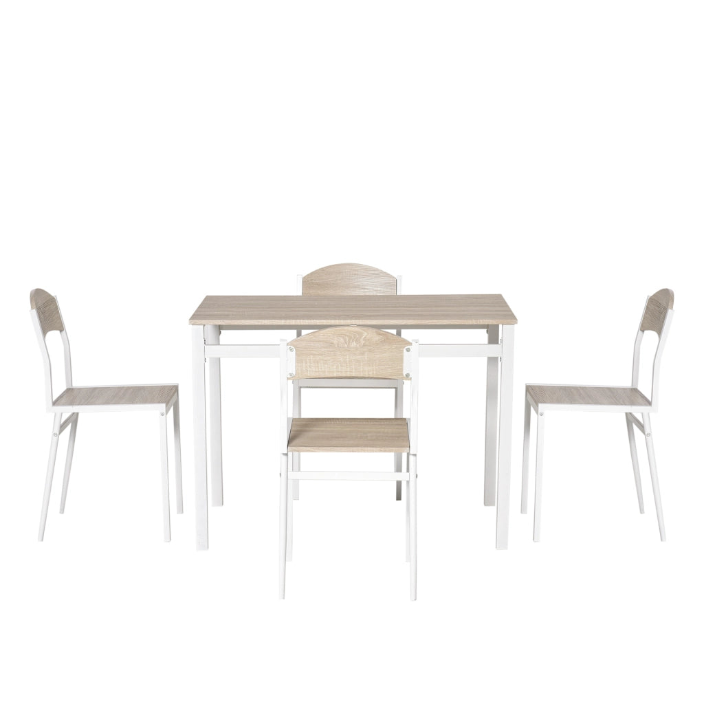 Set da pranzo ¨C zephmum ¨C 1 tavolo rettangolare e 4 sedie in metallo e MDF, grigio e bianco