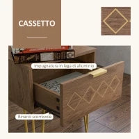 Comodini Moderni Set 2 Pezzi in Truciolato e Acciaio con Cassetto, 39.5x41x49 cm, Marrone