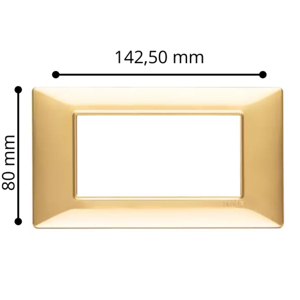 Placca classica 4 moduli serie plana vimar 14654 *** colore oro lucido, materiale plastica, confezione 1