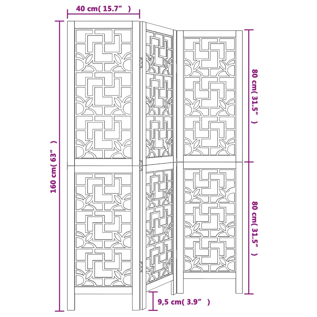 Divisorio Ambienti | Divider per stanze | Paravento 3 Pannelli Marrone Scuro Massello Paulownia