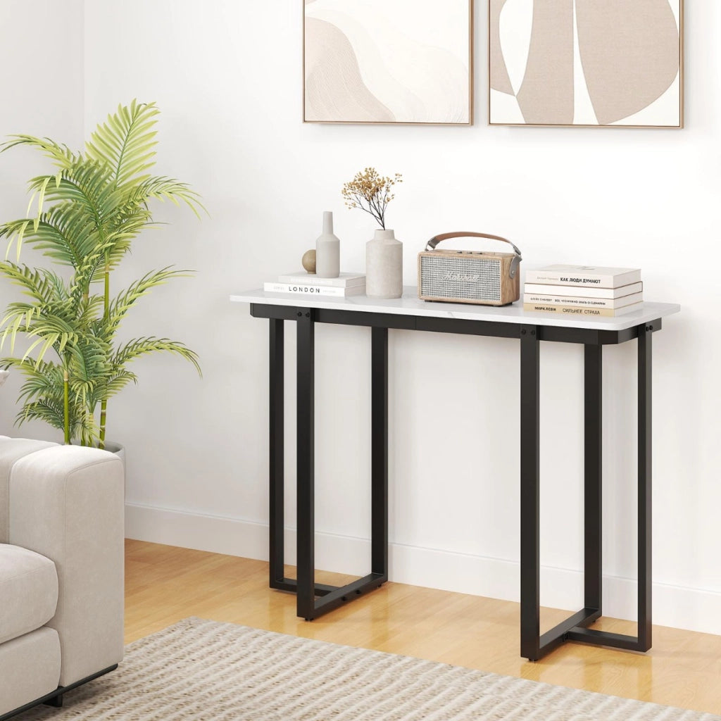 Tavolo console tavolo d'ingresso moderno in marmo finto con telaio geometrico in metallo-Tavolo stretto per soggiorno corridoio   107 x 40 x 79,5 cm