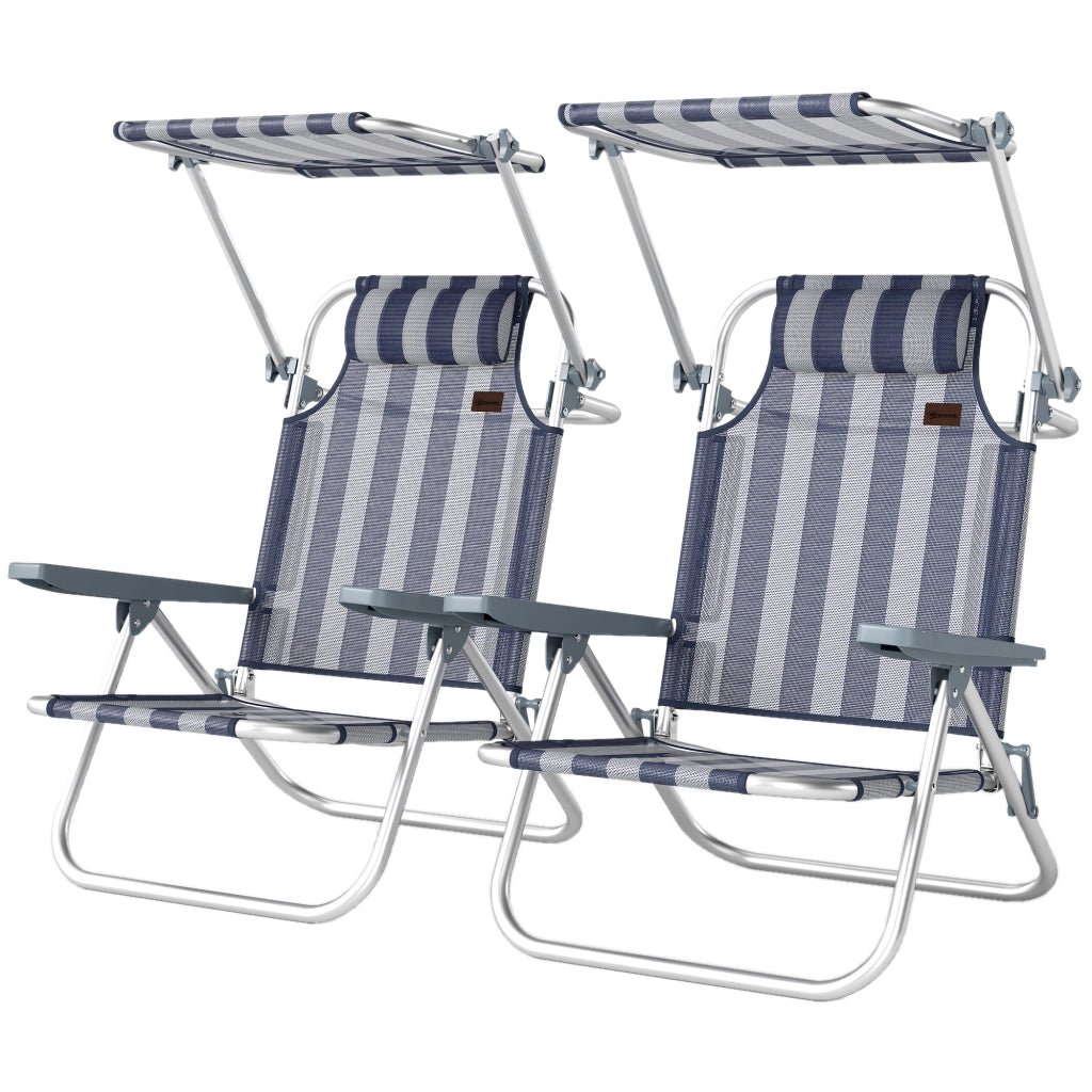 Sedia da Spiaggia Pieghevole con Tettoia ¨C zephmum ¨C Blu e Bianco