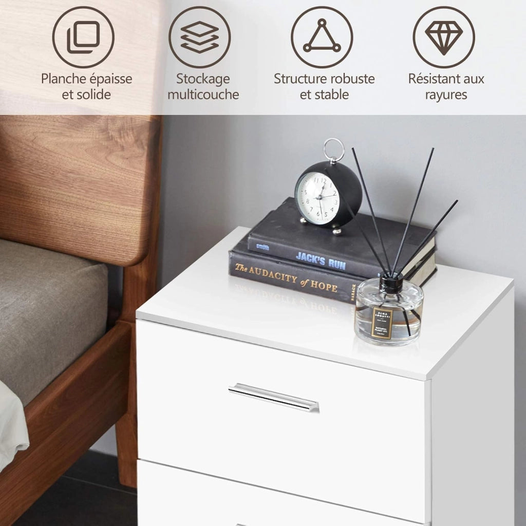 Comodino Camera, Armadietto Laterale, Mobiletto Fianco Letto, con 3 Cassetti, per Ufficio/Soggiorno/Studio, Portata di 80kg, 38x35x66cm, Nero/Bianco