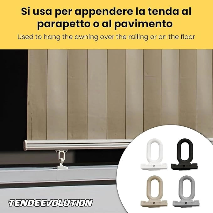 Gancio per Tenda da Sole in Pvc - Occhiello Per Tenda A Caduta Mod. Angolo 90° Colore Nero