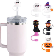 Set di 5 Copricup di Halloween con Toppers in Silicone 3D - Disegno Spettrale Pompon - Adatto per 10mm Spighe - Incluso Spighe - Per Tumbler Stanley Cup 30/40oz - Accessori di Festa per la Bevanda