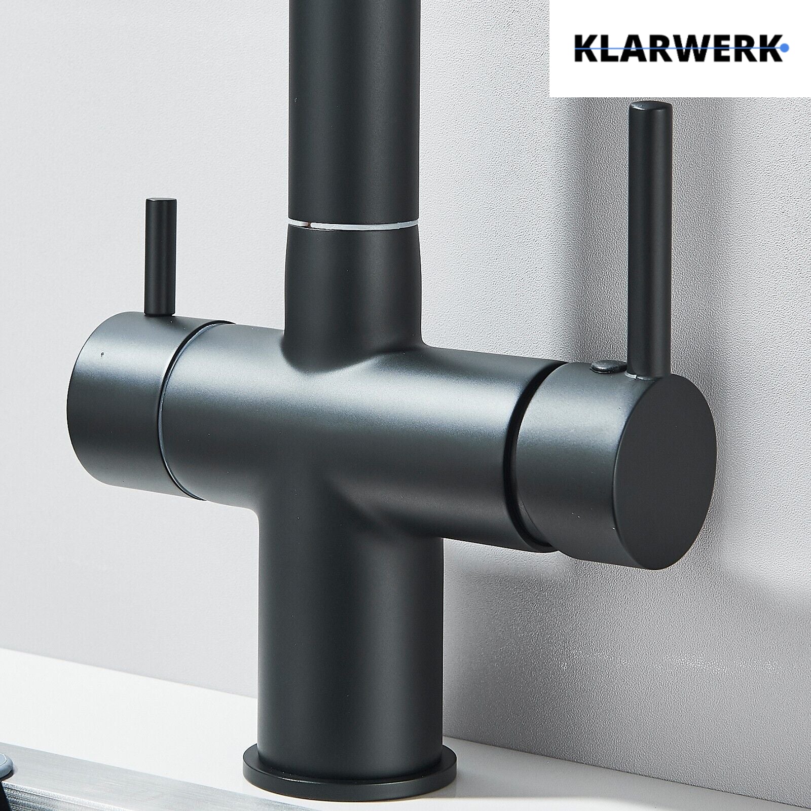 Jana | Raccordo estensibile premium a 3 vie grigio titanio opaco | Rubinetto osmosi da cucina in acciaio inox |. Filtro 3 connessioni ad arco alto