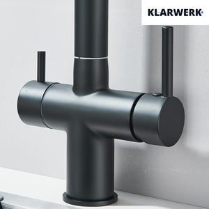 Jana | Raccordo estensibile premium a 3 vie grigio titanio opaco | Rubinetto osmosi da cucina in acciaio inox |. Filtro 3 connessioni ad arco alto