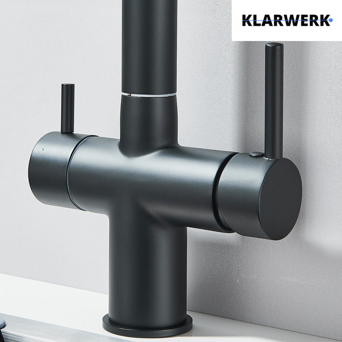 Jana | Raccordo estensibile premium a 3 vie grigio titanio opaco | Rubinetto osmosi da cucina in acciaio inox |. Filtro 3 connessioni ad arco alto