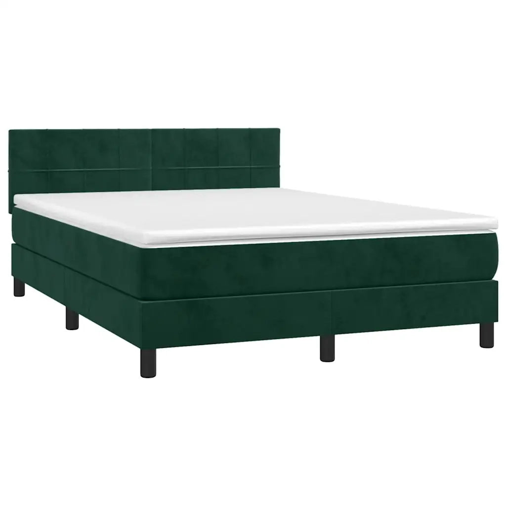 Letto a Molle con Materasso e LED Verde Scuro 140x190cm Velluto 3134402