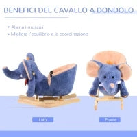 Cavallo a Dondolo in Legno Elefante per i Bambini 60x33x45cm