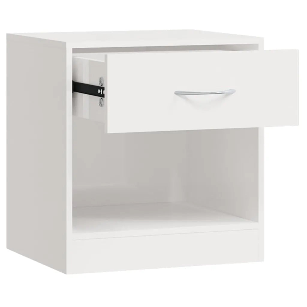 Comodini 2 pz con Cassetto-Set di 2 Tavolino da notte in Bianco Lucido