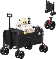 Carrello pieghevole da giardino, per festival, campeggio, picnic, spiaggia, shopping, con 4 ruote doppie universali, chiudibile, tessuto Oxford+metallo, nero