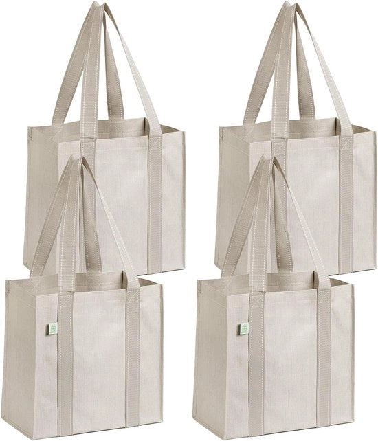 4 Borse a Mano di Riconfezionamento in Beige con Maniglia e Base Rigida - 4 pezzi