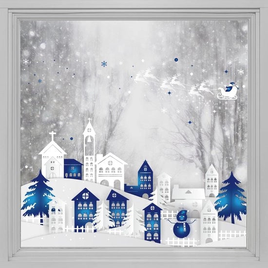 Decorazione di Natale Statica Foliato per Finestre Privacy Doppio Faccia Nebbia di Neve Etichetta per Finestre Anti-UV per Decorazioni di Natale Casa e Babbo Natale T030