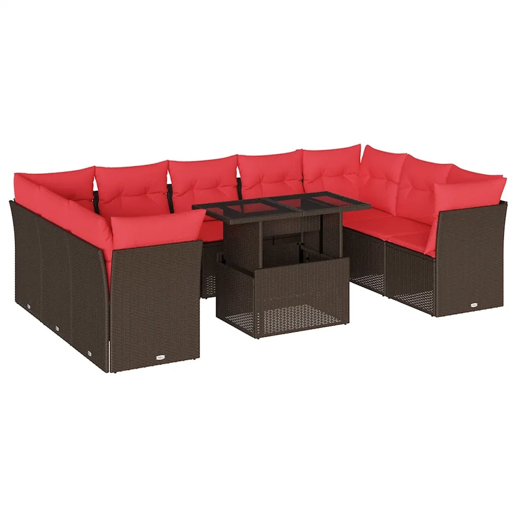 Set Divani da Giardino 10 pz con Cuscini Marrone in Polyrattan 3266824