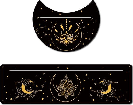 Set di 2 Cartine per Tarocchi in Legno - Forma Lunare e Quadrata - Nero - Strumenti Cerimoniali - Adatto per Tarocchi - Luna e Solare