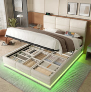 Letto matrimoniale 160x200 cm in velluto beige con testiera regolabile; LED e USB