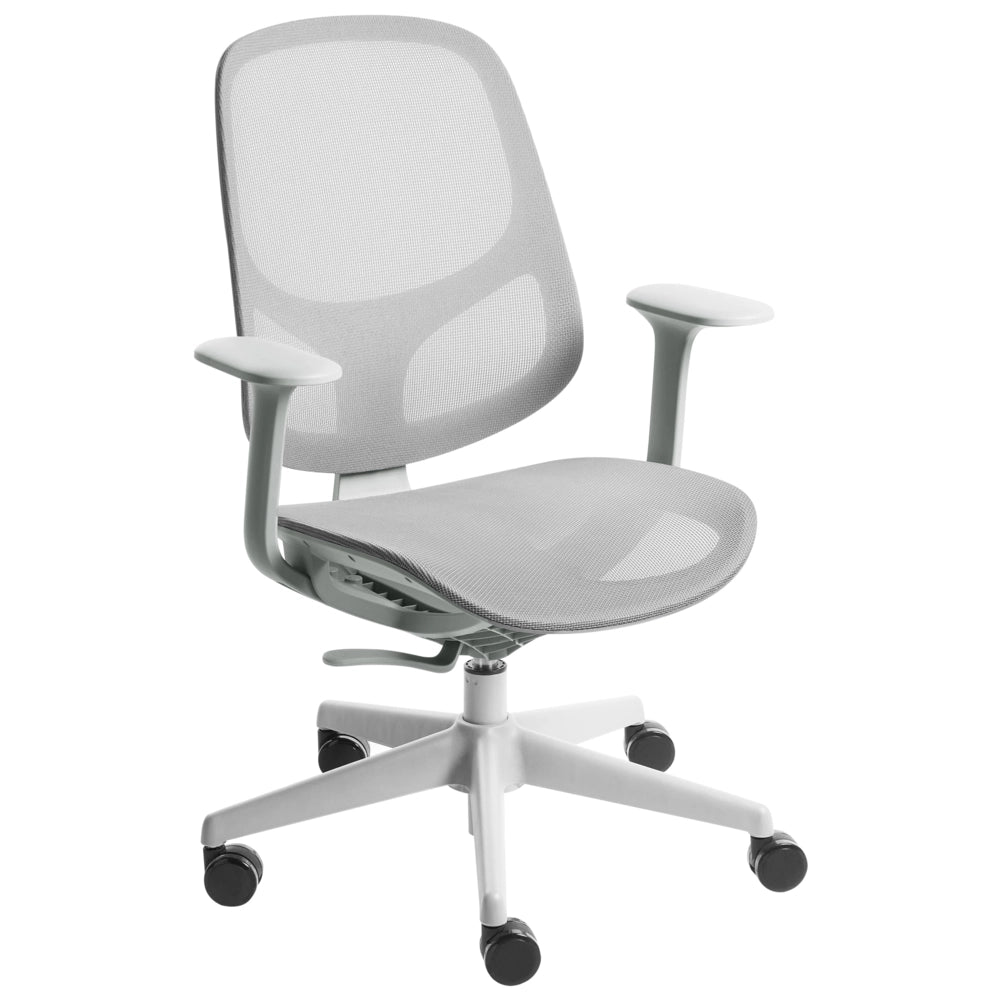 Sedia da ufficio grigio in rete con base girevole, braccioli e altezza regolabile per ufficio domestico e open space