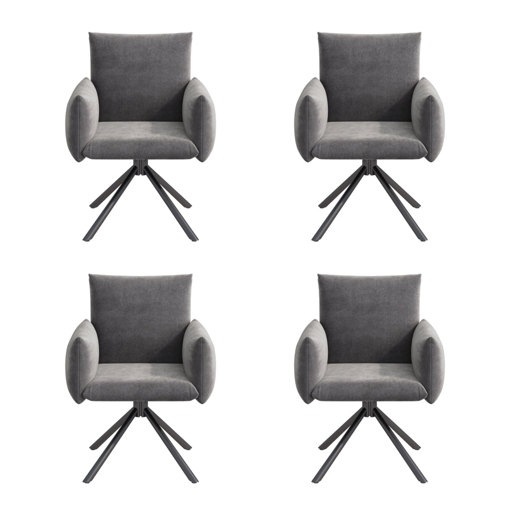 Set di 4 sedie girevoli imbottite in velluto grigio con braccioli e gambe in metallo
