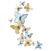 Pannello da muro Butterflies C a volo di farfalle in ferro oro e azzurro 59x111 cm