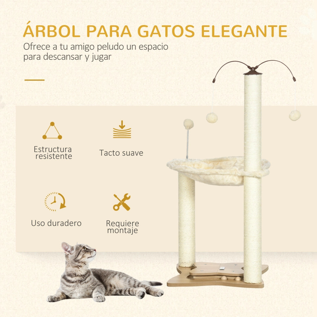 Albero tiragraffi per gatti con amaca e pali in sisal ¨C zephmum ¨C 53.5x53.5x90 cm beige